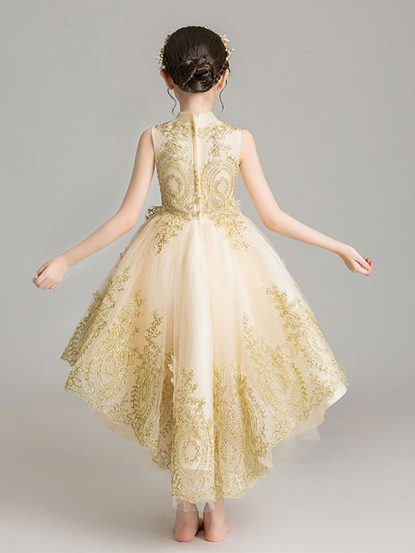 Girls Princess Dress Flower Girl Evening Gown Wedding Dress Piano Performance Costume - Dorabear