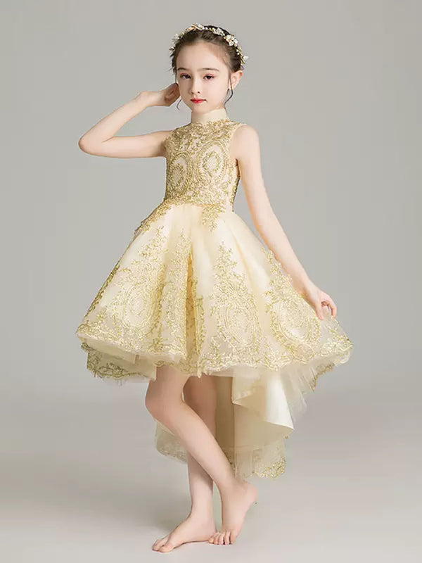 Girls Princess Dress Flower Girl Evening Gown Wedding Dress Piano Performance Costume - Dorabear