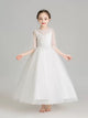 Girls Princess Dress Flower Girl Puffy White Gown Piano Performance Costume - Dorabear