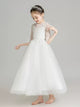 Girls Princess Dress Flower Girl Puffy White Gown Piano Performance Costume - Dorabear