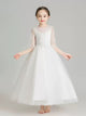 Girls Princess Dress Flower Girl Puffy White Gown Piano Performance Costume - Dorabear