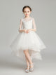 Girls Princess Dress Flower Girl Puffy White Gown Piano Performance Costume - Dorabear