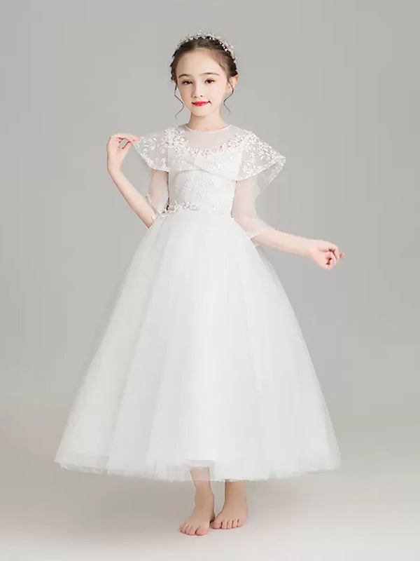 Girls Princess Dress Flower Girl Wedding Dress Puffy Evening Gown Performance Costume - Dorabear