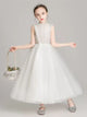 Girls Princess Dress Flower Girl Wedding Gown White Piano Performence Costume - Dorabear