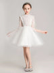 Girls Princess Dress Flower Girl Wedding Gown White Piano Performence Costume - Dorabear