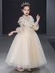 Girls Princess Dress High-end Long sleeve Wedding Dress Flower Girl Gown Performance Costume - Dorabear