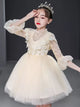 Girls Princess Dress High-end Long sleeve Wedding Dress Flower Girl Gown Performance Costume - Dorabear