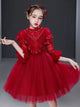 Girls Princess Dress High-end Long sleeve Wedding Dress Flower Girl Gown Performance Costume - Dorabear