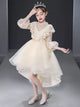 Girls Princess Dress High-end Long sleeve Wedding Dress Flower Girl Gown Performance Costume - Dorabear