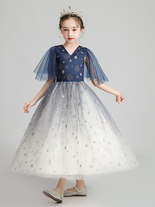 Girls Princess Dress High-end Wedding Dress Starry Sky Costume Evening Gown - Dorabear