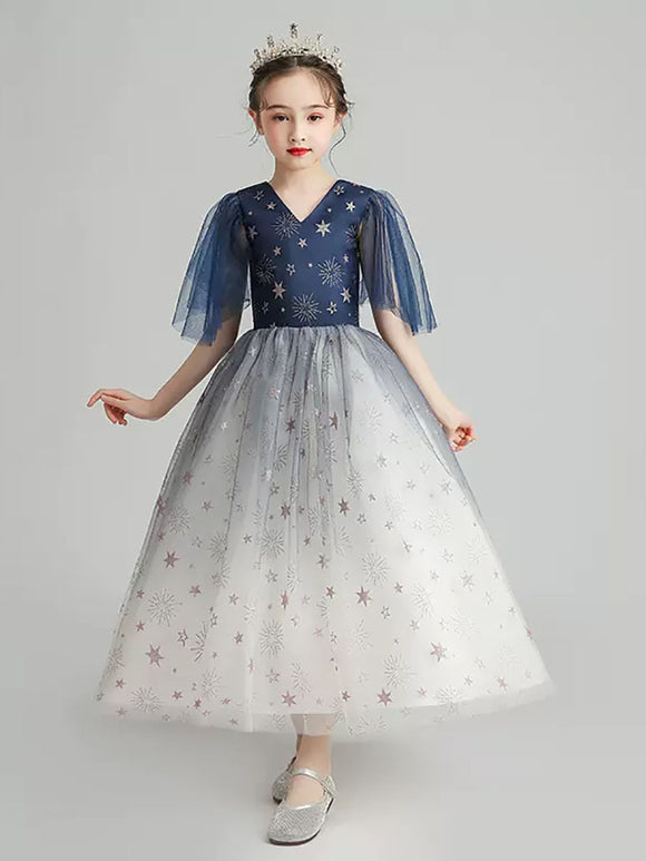 Girls Princess Dress High-end Wedding Dress Starry Sky Costume Evening Gown - Dorabear