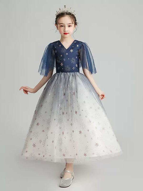 Girls Princess Dress High-end Wedding Dress Starry Sky Costume Evening Gown - Dorabear