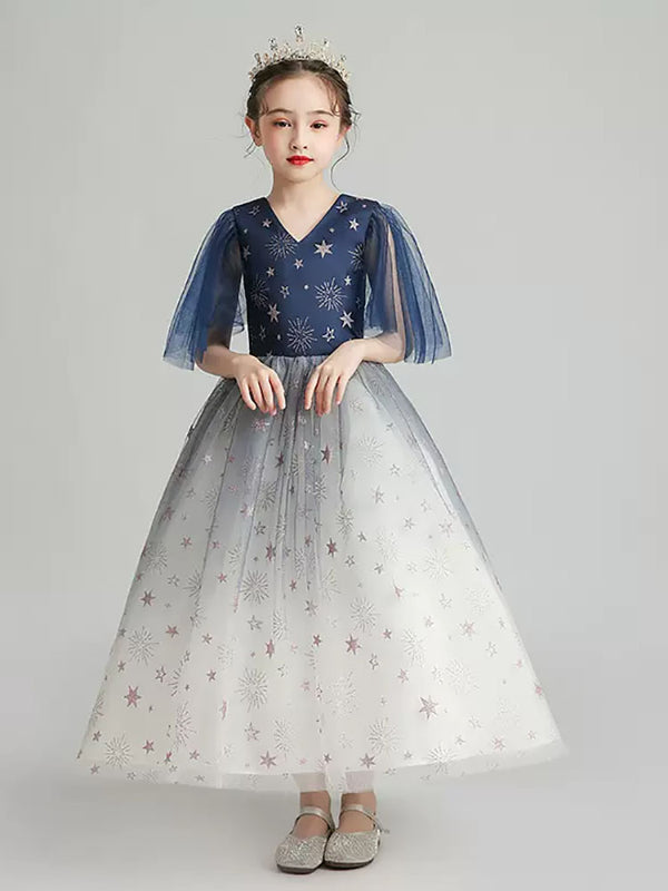 Girls Princess Dress High-end Wedding Dress Starry Sky Costume Evening Gown - Dorabear