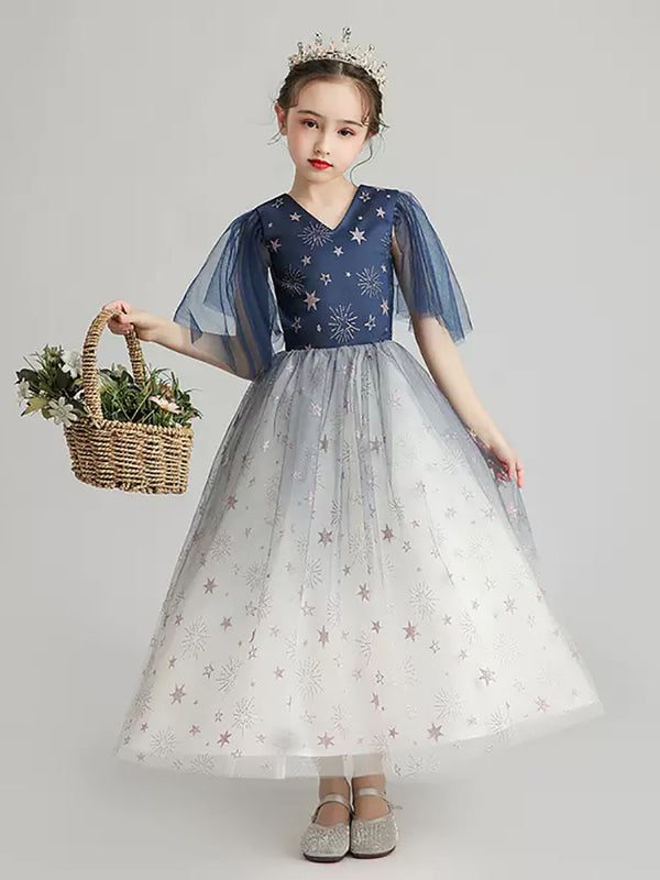 Girls Princess Dress High-end Wedding Dress Starry Sky Costume Evening Gown - Dorabear