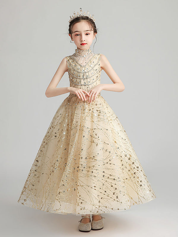 Girls Princess Dress High end Evening Gown Piano Performance Costume Flower Girl Wedding Dress - Dorabear