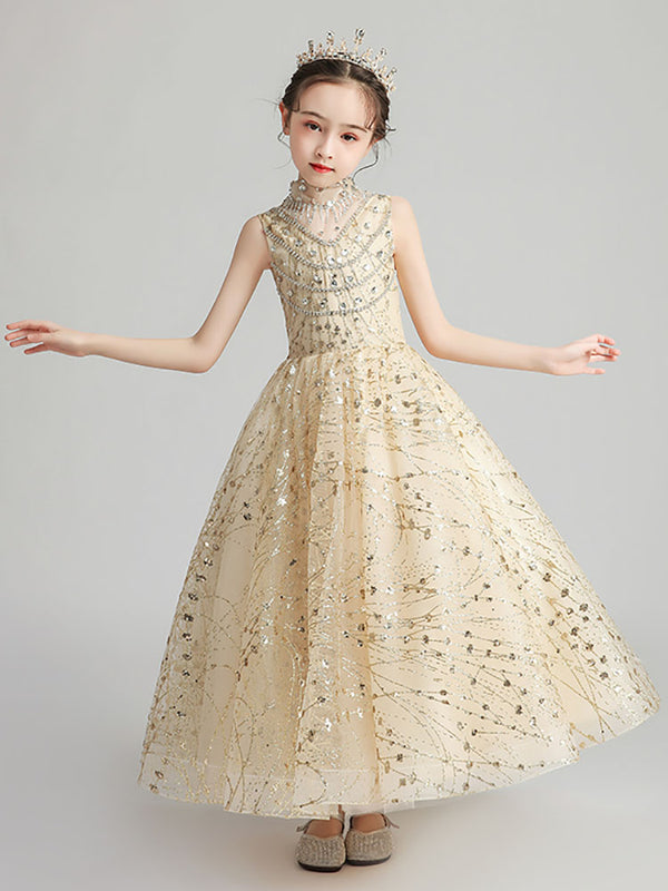 Girls Princess Dress High end Evening Gown Piano Performance Costume Flower Girl Wedding Dress - Dorabear