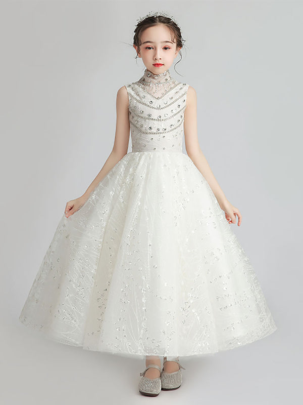 Girls Princess Dress High end Evening Gown Piano Performance Costume Flower Girl Wedding Dress - Dorabear