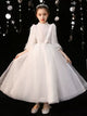 Girls Princess Dress Long Sleeve Flower Girls Wedding Dress Piano Performance Costume - Dorabear