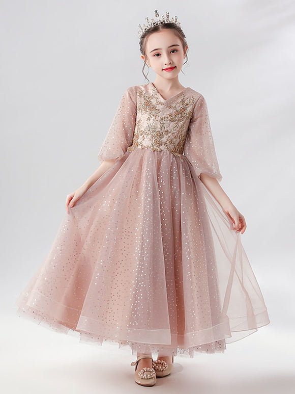 Girls Princess Dress Piano Performance Costume Evening Gown Flower Girl Puffy Dress - Dorabear