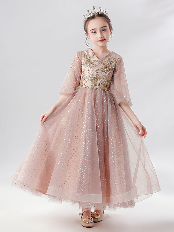 Girls Princess Dress Piano Performance Costume Evening Gown Flower Girl Puffy Dress - Dorabear