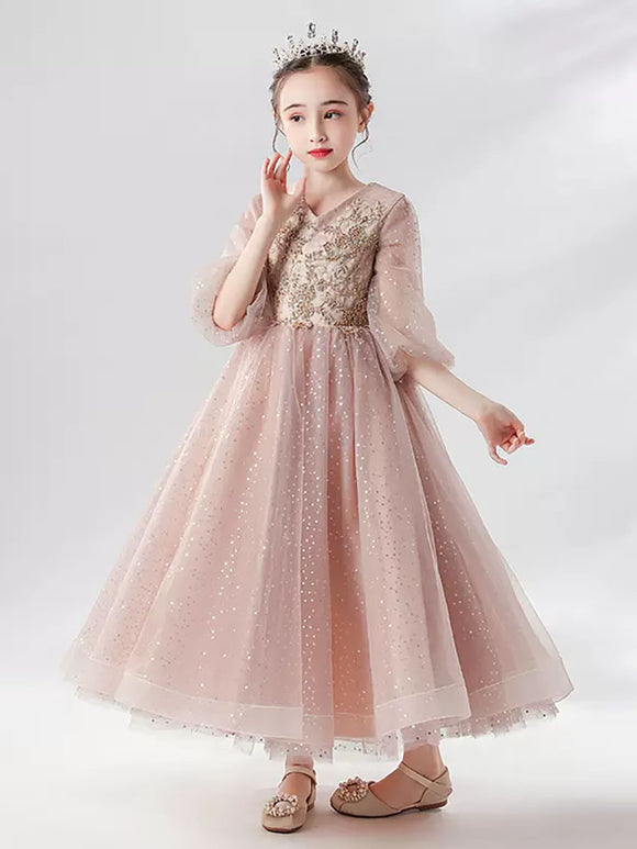 Girls Princess Dress Piano Performance Costume Evening Gown Flower Girl Puffy Dress - Dorabear