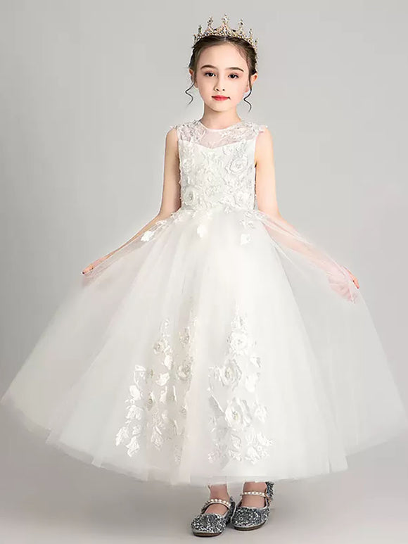 Girls Princess Dress Puffy Piano Performance Costume Flower Girl Wedding Gown - Dorabear