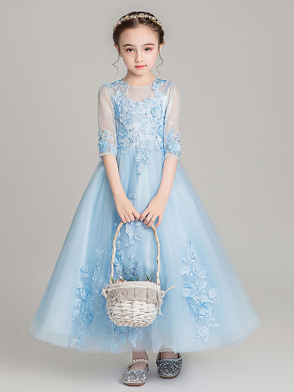 Girls Princess Dress Puffy Piano Performance Costume Flower Girl Wedding Gown - Dorabear