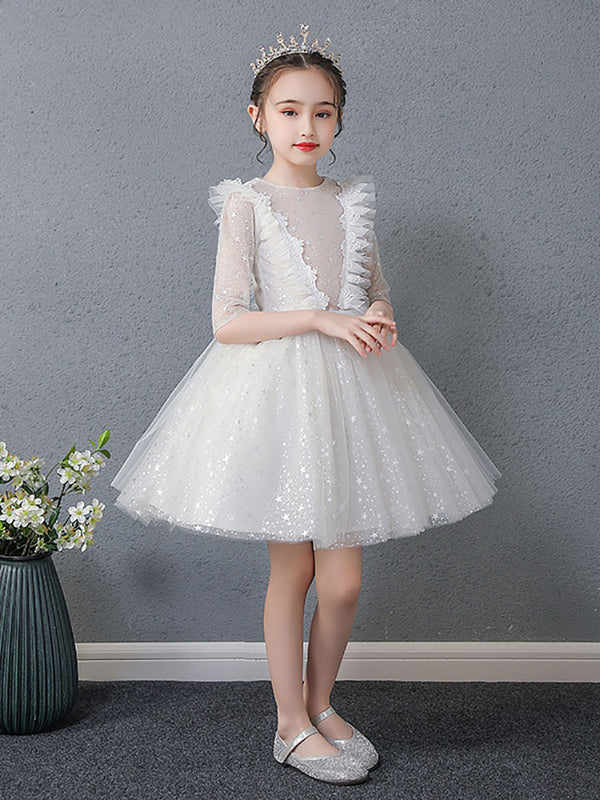 Girls Princess Dress Puffy Wedding Dress Flower Girl Dress Piano Performance Costume - Dorabear