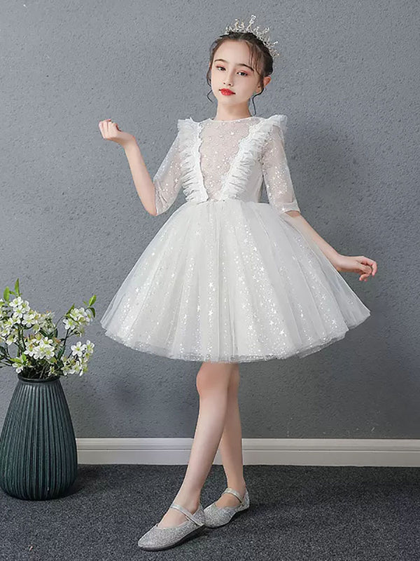 Girls Princess Dress Puffy Wedding Dress Flower Girl Dress Piano Performance Costume - Dorabear