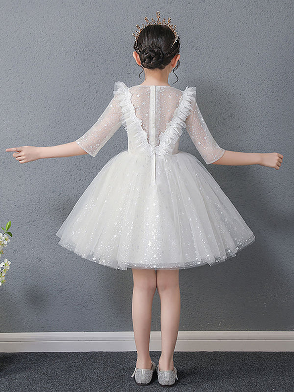 Girls Princess Dress Puffy Wedding Dress Flower Girl Dress Piano Performance Costume - Dorabear