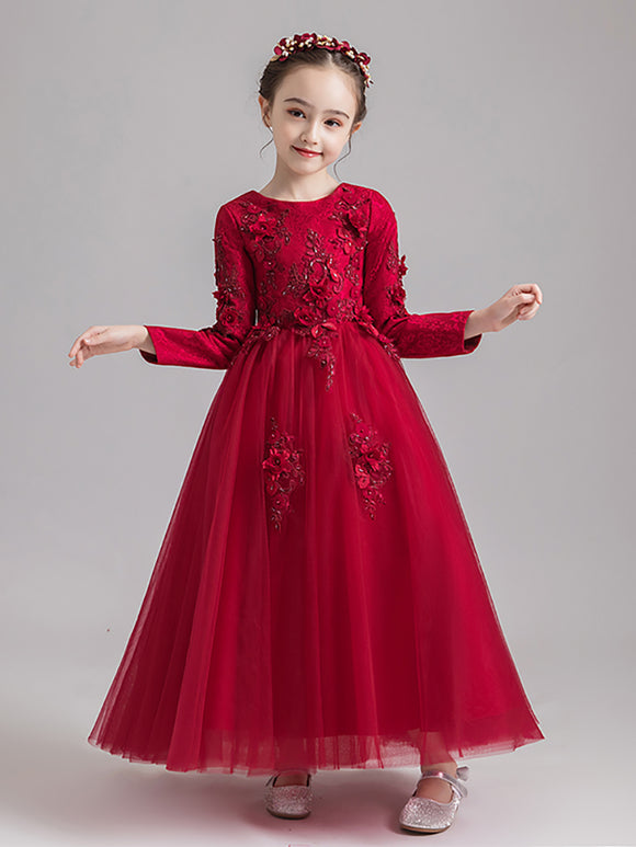 Girls Princess Dress Wedding Gown Flower Girl Dress Thickened Performance Costume - Dorabear