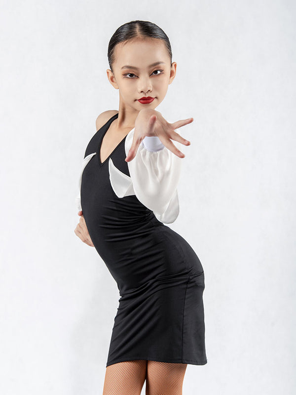 Latin Dance Puff Sleeve Exercise Dress Autumn Performance Costume - Dorabear