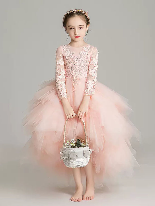 Girls Puffy Princess Dress Flower Girl Wedding Dress Piano Performence Costume - Dorabear