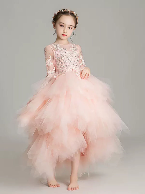 Girls Puffy Princess Dress Flower Girl Wedding Dress Piano Performence Costume - Dorabear