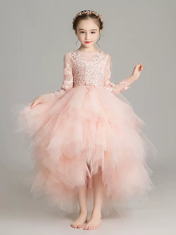 Girls Puffy Princess Dress Flower Girl Wedding Dress Piano Performence Costume - Dorabear