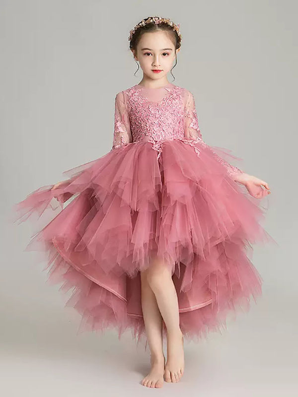 Girls Puffy Princess Dress Flower Girl Wedding Dress Piano Performence Costume - Dorabear