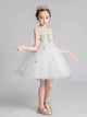 Girls Puffy Princess Dress Flower Girl Wedding Gown White Piano Performance Dress - Dorabear