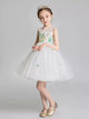 Girls Puffy Princess Dress Flower Girl Wedding Gown White Piano Performance Dress - Dorabear