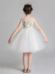 Girls Puffy Princess Dress Flower Girl Wedding Gown White Piano Performance Dress - Dorabear