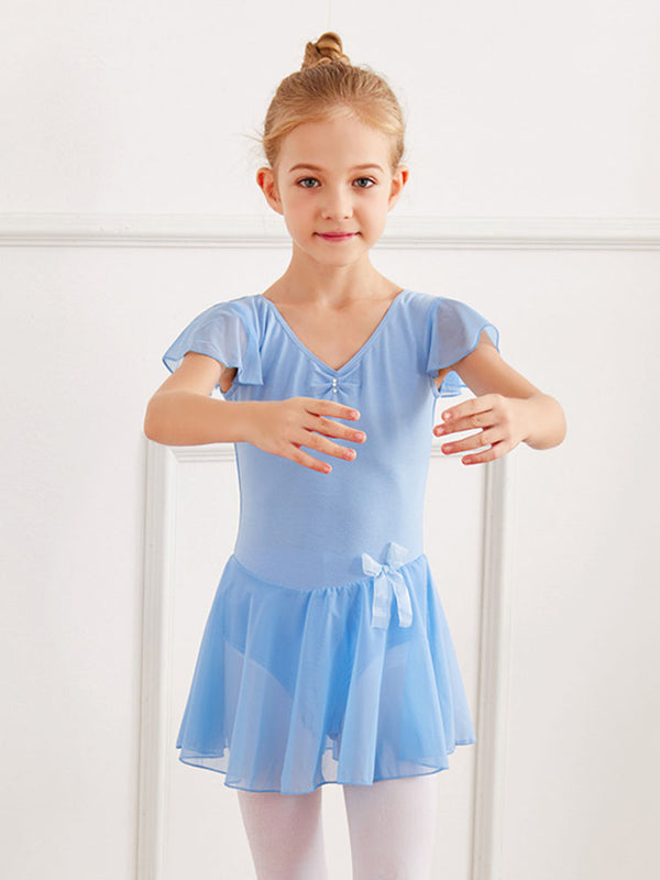 Summer Ballet Practice Clothes V-neck Short-sleeved Dance Dress - Dorabear