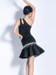 Summer Latin Dance Practice Clothes Wrapped Slanted Shoulder Collar Dress - Dorabear