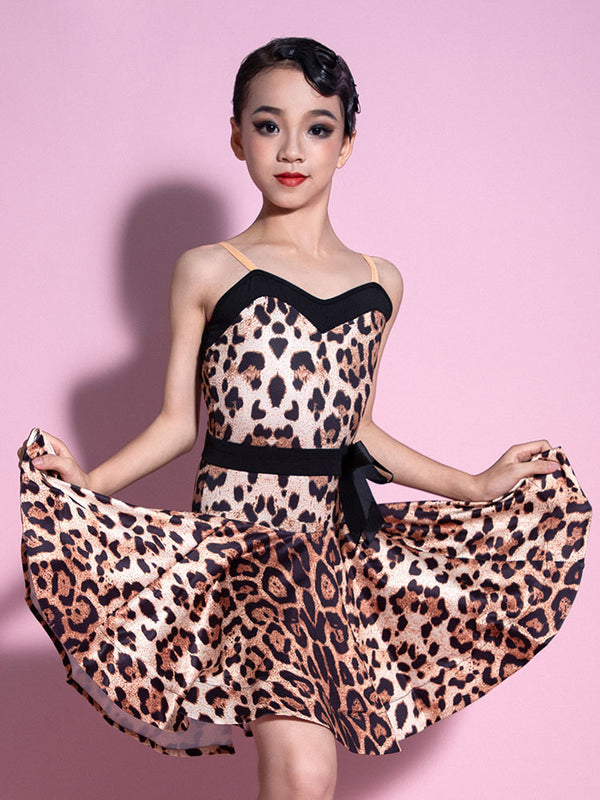 Latin Dance Dress Summer Leopard Print Suspenders Practice Clothes