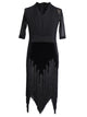 Summer Gathered V-Neck Mid-Sleeve Fringed Dress Latin Dance Costume - Dorabear