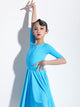 Summer Round Neck Elastic Waist Pleated Skirt Latin Dance Suit - Dorabear