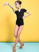 Summer V-neck Chest Pleated Short Sleeve Latin Dance Leotard - Dorabear