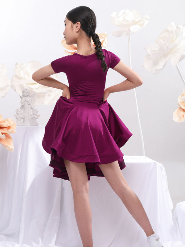 Triangle Hollow Short Sleeve Dance Dress Latin Dance Competition Dress - Dorabear