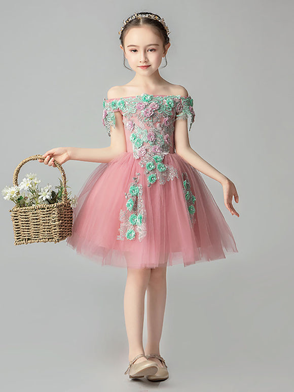 Girls' Autumn/Winter High-end Gown Princess Dress Off Shoulder Performance Costume - Dorabear