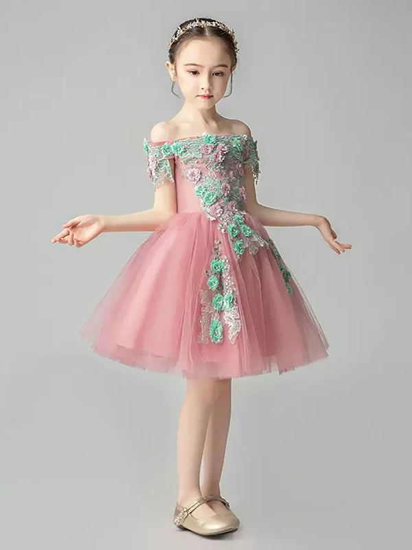 Girls' Autumn/Winter High-end Gown Princess Dress Off Shoulder Performance Costume - Dorabear