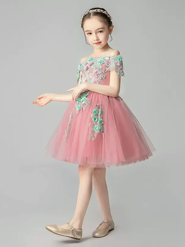 Girls' Autumn/Winter High-end Gown Princess Dress Off Shoulder Performance Costume - Dorabear