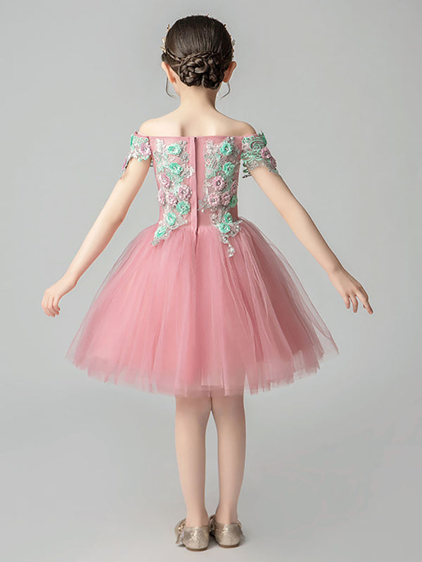 Girls' Autumn/Winter High-end Gown Princess Dress Off Shoulder Performance Costume - Dorabear